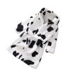 Boys Girls Cartoon Flannel Cow Hooded Bathrobes Self Tie