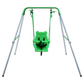 Toddler Baby Swing Set Indoor Outdoor Folding Metal Swing Frame with Safety Harness and Handrails for Backyard