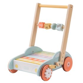 Wooden Baby Walker with Building Blocks, Push Walker for Baby Boys and Girls Learning to Walk Toddler Gift for 1 2 3 Year Old