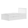 Yes4wood White Twin Bed with Trundle, Solid Wood Malibu Bed Frame with Twin Size Pull-Out Trundle for Kids and Toddlers