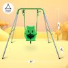 Toddler Baby Swing Set Indoor Outdoor Folding Metal Swing Frame with Safety Harness and Handrails for Backyard