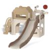 8-In-1 Kids Slide and Climber Set, Toddler Slide Playset with Basketball Game Telescope, Children Indoor Outdoor Playground (White+Brown)