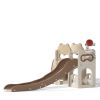 8-In-1 Kids Slide and Climber Set, Toddler Slide Playset with Basketball Game Telescope, Children Indoor Outdoor Playground (White+Brown)