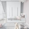 Yes4wood White Twin Bed with Trundle, Solid Wood Malibu Bed Frame with Twin Size Pull-Out Trundle for Kids and Toddlers