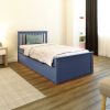 Yes4wood Blue Twin Bed with Trundle, Solid Wood Malibu Bed Frame with Twin Size Pull-Out Trundle for Kids and Toddlers