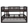 Bunk Bed with Slide; Full Over Full Low Bunk Bed with Fence and Ladder for Toddler Kids Teens Espresso