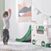 Kids Slide with Bus Play Structure Climber; Freestanding Bus Climber with Slide for Toddlers; Bus Climber Slide Set with Basketball Hoop