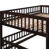 Bunk Bed with Slide; Full Over Full Low Bunk Bed with Fence and Ladder for Toddler Kids Teens Espresso