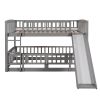 Bunk Bed with Slide; Full Over Full Low Bunk Bed with Fence and Ladder for Toddler Kids Teens Gray