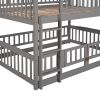 Bunk Bed with Slide; Full Over Full Low Bunk Bed with Fence and Ladder for Toddler Kids Teens Gray