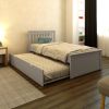 Yes4wood Gray Twin Bed with Trundle, Solid Wood Malibu Bed Frame with Twin Size Pull-Out Trundle for Kids and Toddlers