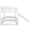 Bunk Bed with Slide; Twin Over Twin Low Bunk Bed with Fence and Ladder for Toddler Kids Teens White