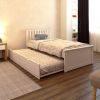 Yes4wood White Twin Bed with Trundle, Solid Wood Malibu Bed Frame with Twin Size Pull-Out Trundle for Kids and Toddlers