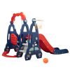 3 In 1 Slide and Swing Set with Basketball Hoop for 1-8 Years Old Children Indoor and Outdoor, Red & Blue XH