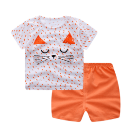 Cartoon Clothing Baby Boy Summer Clothes T-shirt Baby Girl Casual Clothing Sets (Option: Cat-110cm)