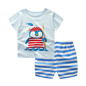 Cartoon Clothing Baby Boy Summer Clothes T-shirt Baby Girl Casual Clothing Sets (Option: Penguin-80cm)