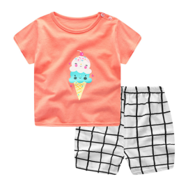 Cartoon Clothing Baby Boy Summer Clothes T-shirt Baby Girl Casual Clothing Sets (Option: Ice cream-90cm)