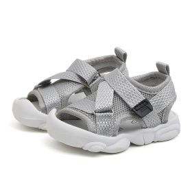 Girls' Solid Color Velcro Korean Style Sandals (Option: Grey-21)