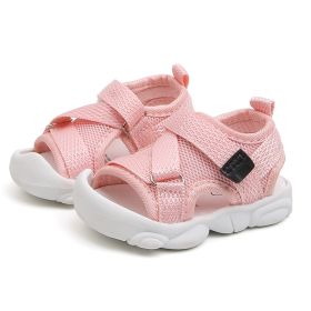 Girls' Solid Color Velcro Korean Style Sandals (Option: Pink-15)