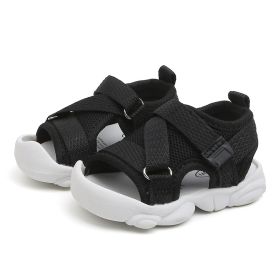 Girls' Solid Color Velcro Korean Style Sandals (Option: Black-24)