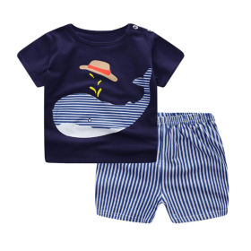 Cartoon Clothing Baby Boy Summer Clothes T-shirt Baby Girl Casual Clothing Sets (Option: Whale-90cm)